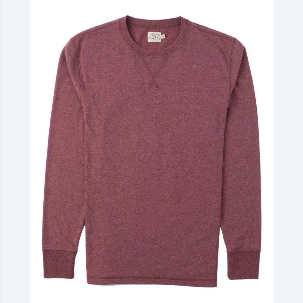 Faherty Heathered Burgundy Long Sleeve Shirt Men’s Maroon Soft Knit